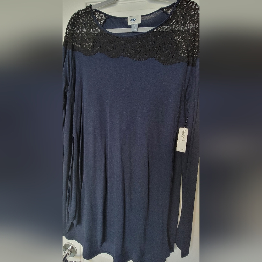NWT Old Navy Women's Long Sleeve Tunic - XL Navy w/ Lace